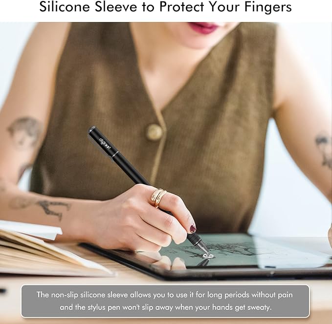 Digiroot Universal Stylus,[2-in-1] Disc Stylus Pens for All Touch Screens Cell Phones, iPad, Tablets, Laptops with 6 Replacement Tips(4 Discs, 2 Fiber Tips Included) - (Black)