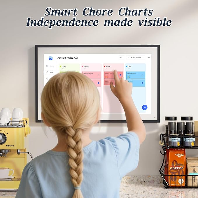 LOOFII 15.6 Inch Smart Digital Calendar – 1920×1080 Full HD Touchscreen Calendar & Family Planner with Chore Chart & Meal Planner, Wall-Mountable (Black White)