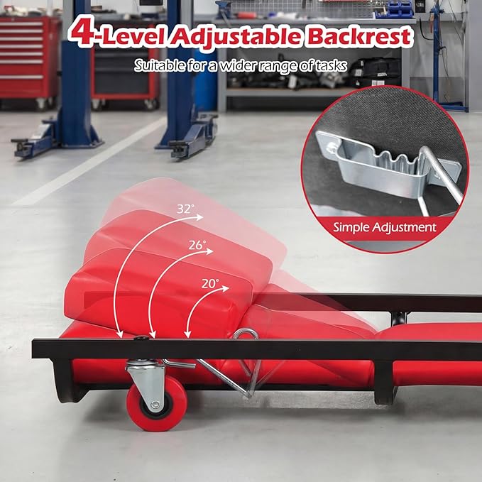 Goplus 40 Inch Rolling Creeper, Padded Mechanic Cart with Adjustable Backrest & Headrest, Heavy-Duty Automotive Rolling Creeper with 6 Swivel Casters for Garage, Repair Shop, DIY