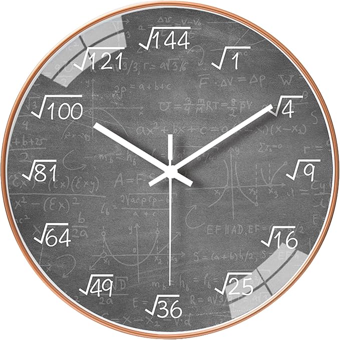 QINFIEY 10 Inch Math Wall Clock Silent Non Ticking Movement Quality Quartz Wall Clock for Office Classroom/School/Home/Kitchen/Living Room Wall Decorations (Grey)