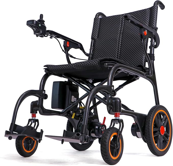 29lb Ultralight Carbon Fiber Electric Wheelchair, Foldable Portable Travel Power Chair with Quick-Release Battery, Motorized Wheelchair for All Terrain, 12.4 Mile Range, Airline Approved