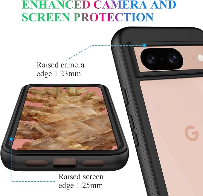 wahhle Compatible with Google Pixel 8 Case, Built in Screen Protector Full Body Shockproof Slim Fit Bumper Protective Phone Cover Men Women-Black/Clear