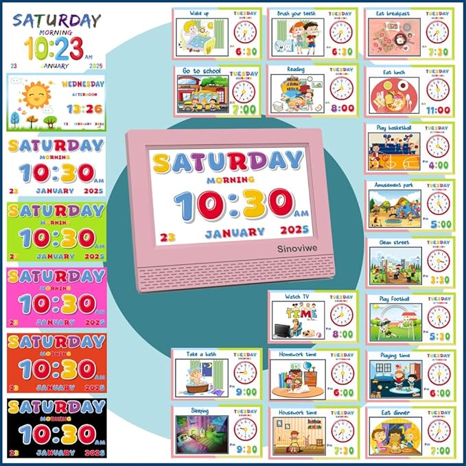 Digital Alarm Clock with 7'' HD Screen, Calendar Function,It is Perfect for Kids Aged 3-18 Years Old with Remote Control and Custom Reminder Function for Birthdays