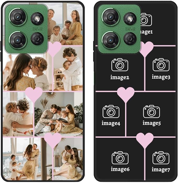 Personalized Photo Case for Motorola Moto G Power 5G 2025 6.8 inch, Thin Slim Soft Rubber Black Phone Cover, Custom Picture Collage Pink Heart Cute Case for Women Girl, Gift for Birthday Anniversary