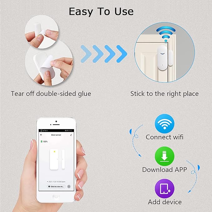 2 Pack WiFi Door Window Sensor Detector: Wireless Security Alarm Door Sensor, Tuya Door Open Contact Sensor, Compatible with Alexa,Google Home,Siri, Smart Door Sensors for Home Business Security