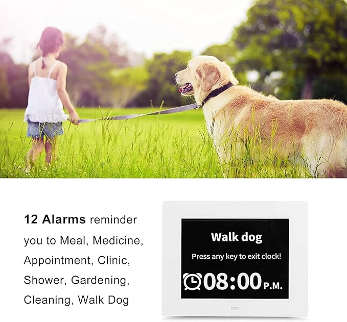 Aowasi Digital Calendar Clock, 12 Custom Alarm Options, Calendar Clock with Day and Date Display 7-Inch Large Display, Digital Clock for Seniors Dementia Alzheimer Memory Loss Vision Impaired Elderly