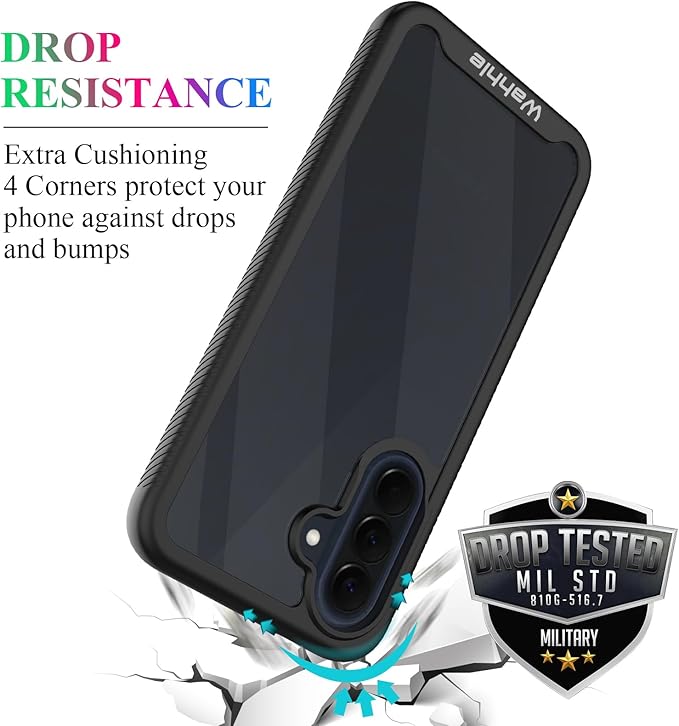 wahhle Compatible with Samsung Galaxy A57 5G Case, Built-in Screen Protector Full Body Shockproof Slim Fit Bumper Protective Phone Cover for Men Women - Black/Clear