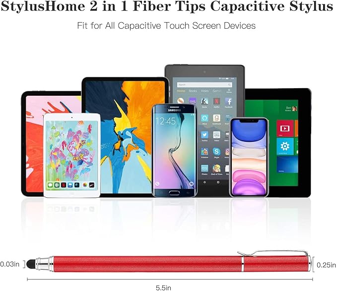 Red Stylus Touch Screen Pen Compatible with iPad Pro 11,13 (2025) / iPad Air 11,13 (2026) - Fiber Tip Aluminum Lightweight