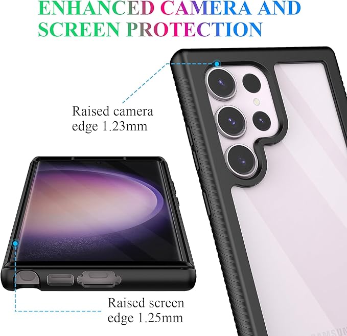 wahhle Compatible with Samsung Galaxy S23 Ultra Case, Built in Screen Protector Full Body Shockproof Slim Fit Bumper Protective Phone Cover for Galaxy S23 Ultra 5G 6.8'' Men Women-Black/Clear