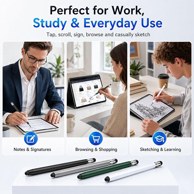 HATOKU 4 Packs Stylus Pen for iPad & Touchscreen Devices, Dual Tip Rubber Styluses, No Bluetooth/No Charging, High Sensitivity Capacitive Magnetic Pencil for iPad iPhone Android Tablets