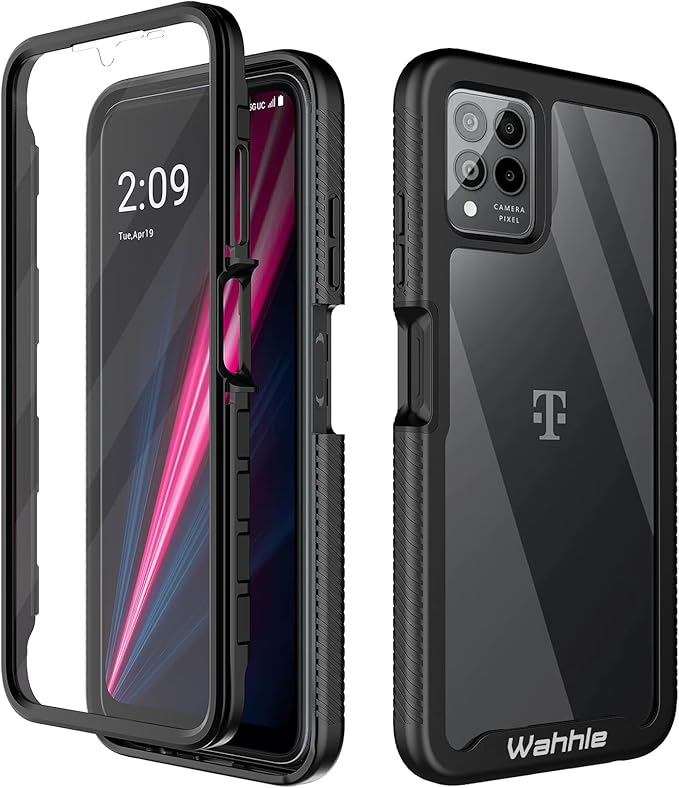wahhle Compatible with T-Mobile Revvl 6 Pro 5G Case, Built in Screen Protector Full Body Shockproof Slim Fit Bumper Protective Phone Cover for T-Mobile Revvl 6X Pro 5G Men Women-Black/Clear
