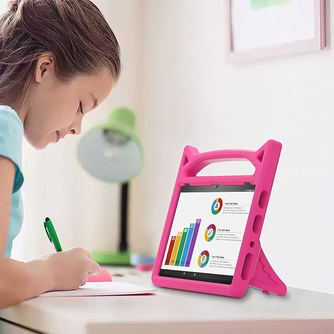 Case for Amazon Fire HD 10 Tablet 10.1" Inch Display (13th Generation, 2023 Released) - Lightweight Shockproof Kickstand Handle Kids Cover Case + 1 Screen Protector and 1 Stylus (Pink)