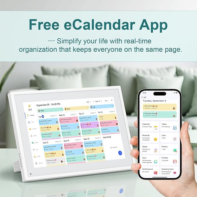Canupdog Digital Calendar, 10.1inch Smart WiFi Digital Calendar&Chore Chart, Touch Screen HD Display for Family Schedules, Share Moments Instantly from Anywhere, Gifts for Women Mom