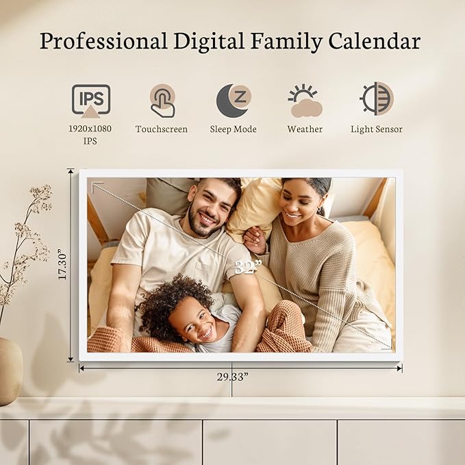 BSIMB 32-Inch Digital Calendar Wall Touchscreen Chore Chart Meal Planner Family Scheduler White