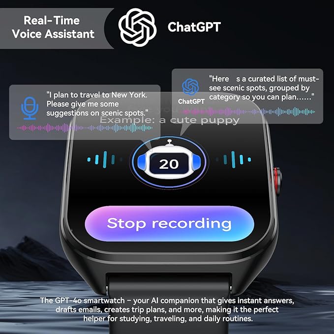 2026 AI Smart Watch for Men Women with ChatGPT, 1000mAh Fitness Tracker 60-Day Standby Time, 1.96" HD SmartWatch with 200+ Sport Modes/Heart Rate/Sleep Monitor, IP68 Waterproof Pedometer for Android