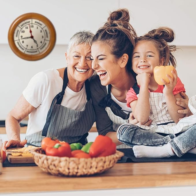 Time & Day of The Week Wall Clock with 10" Solid Pine Wood Frame – – Ideal Retirement Gift for Men and Women, Day Clock for Seniors and Retirees