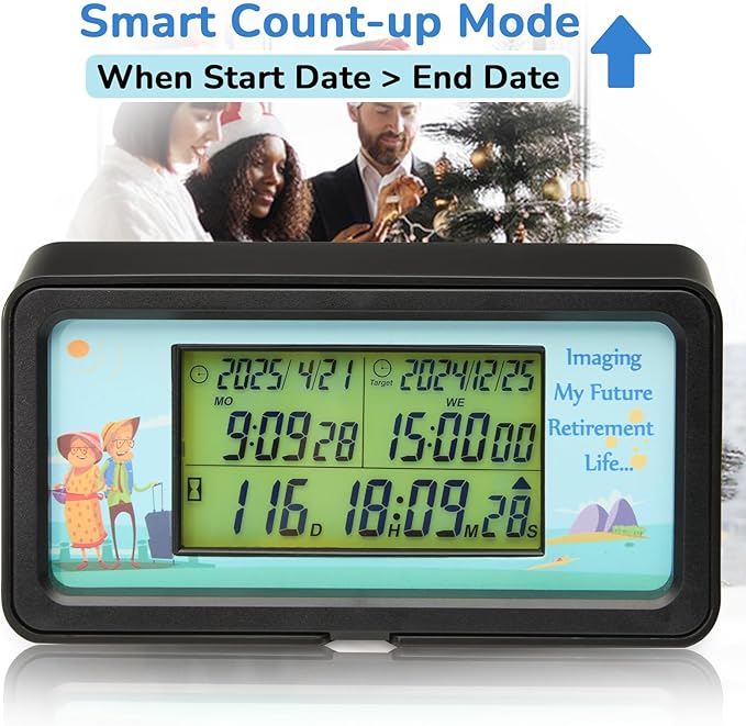 AIMILAR 1999 Days Countdown Timer - Digital Countdown Clock for Retirement & Events with Backlight, Alarm Functuon, Dual Time Display, Customizable Cards
