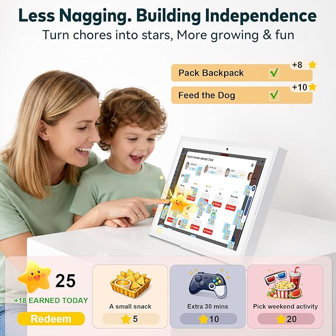 Digital Calendar Touchscreen, Smart Family Electronic Calendar and Digital Picture Frame - Digital Wall Planner with Schedule, Chore Chart, Meal Planner, Tasks, Wall & Desk Display - 10.1''