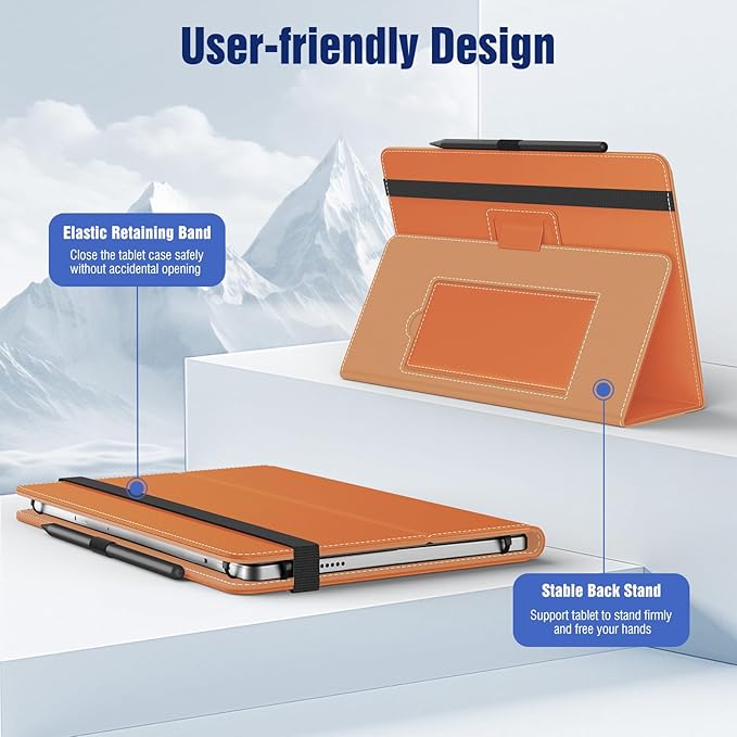 TiMOVO Universal Case for 10.1 Inch Android Tablet with Pen Loop, Lightweight Folding Stand Cover with Hand Strap for All 9.6"-11" Touchscreen Tablet, Orange