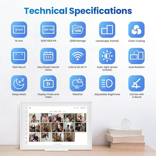16" Smart Digital Calendar, Wall Desk Mount Planner with Google iCloud Sync, Touchscreen Family Organizer for Chore Chart, Meal Planning & Task Rewards（White）