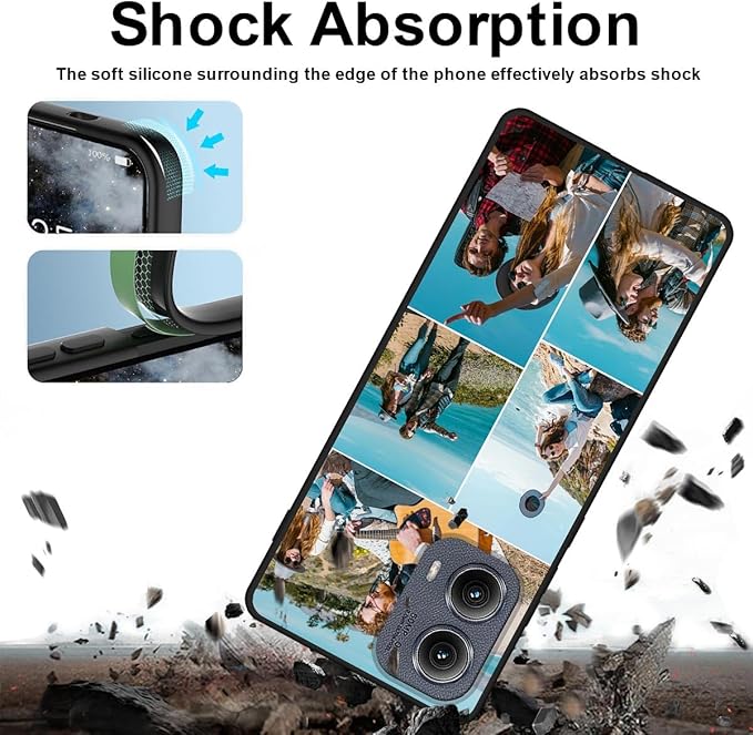 Customized Photo Case for Motorola Moto Edge 2024 6.6 inch, Personalized Collage Design Phone Cover, Custom Picture Black Silicone Soft Slim Rubber Case, Gift for Couple Lover Bestie