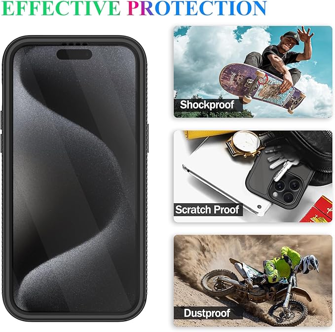 wahhle Compatible with iPhone 15 Pro Case, Magnetic Wireless Charging Built in Screen Protector Full Body Shockproof Slim Fit Bumper Protective Phone Cover 6.1'' Men Women-Black/Clear