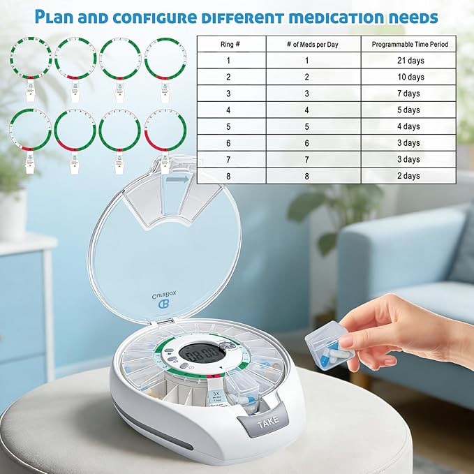 Automatic Pill Dispenser 21 Individual Pods Alarm & Light Alerts Key Lock