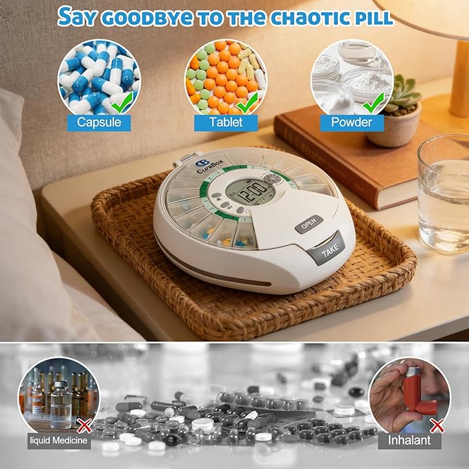 Automatic Pill Dispenser 21 Individual Pods Alarm & Light Alerts Key Lock
