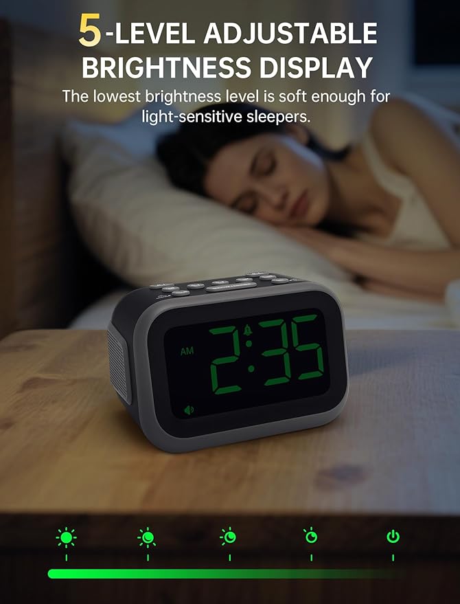 Acedeck Super Loud Alarm Clock for Heavy Sleepers: 115dB Dual Alarms and 6 Alarm Sounds for Bedroom - Large Numbers 5 Dimmers for All Ages Green Digits
