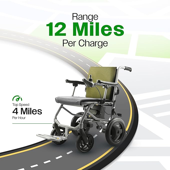 Culver Mobility Kano Foldable Electric Wheelchair, Travel Size, User-Friendly, Wheelchairs for Adults Lightweight, (Green)