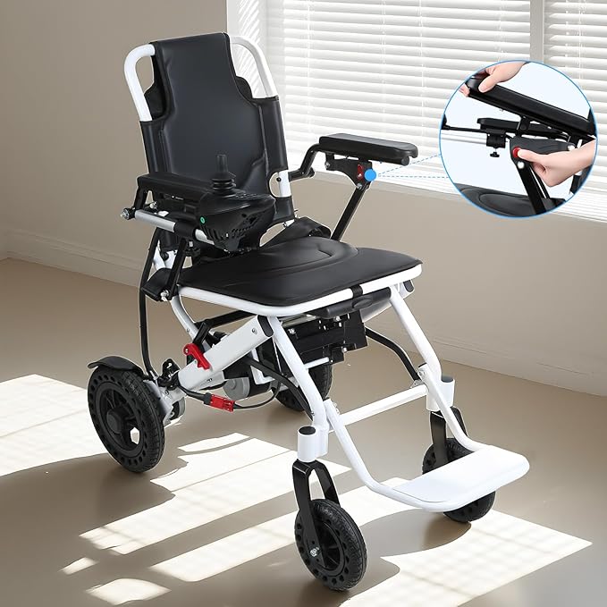 Electric Wheelchair for Adults, Portable Travel Motorized Wheelchair Lightweight Foldable Power Wheelchair with 500W Dual Motors 12 Mile Range with Compact Design for Elderly Disabled (White)