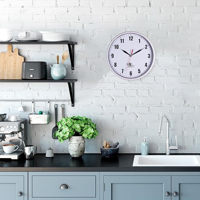 SAC SMARTEN ARTS Silent Wall Clocks Battery Operated Wall Clock for Kids White Non-Ticking Easy to Read Wall Clock for Bathroom Kitchen Living Room Bedroom in 8 Inches