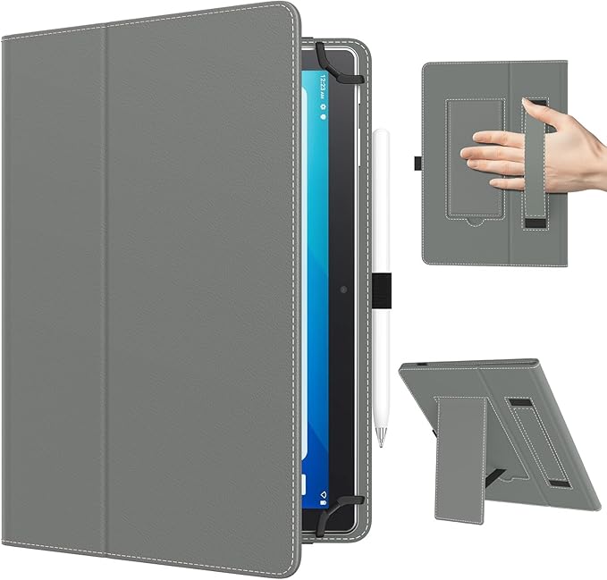 TiMOVO Universal Case for 10.1 Inch Android Tablet with Pen Loop, Lightweight Folding Stand Cover with Hand Strap for All 9.6"-11" Touchscreen Tablet, Space Gray