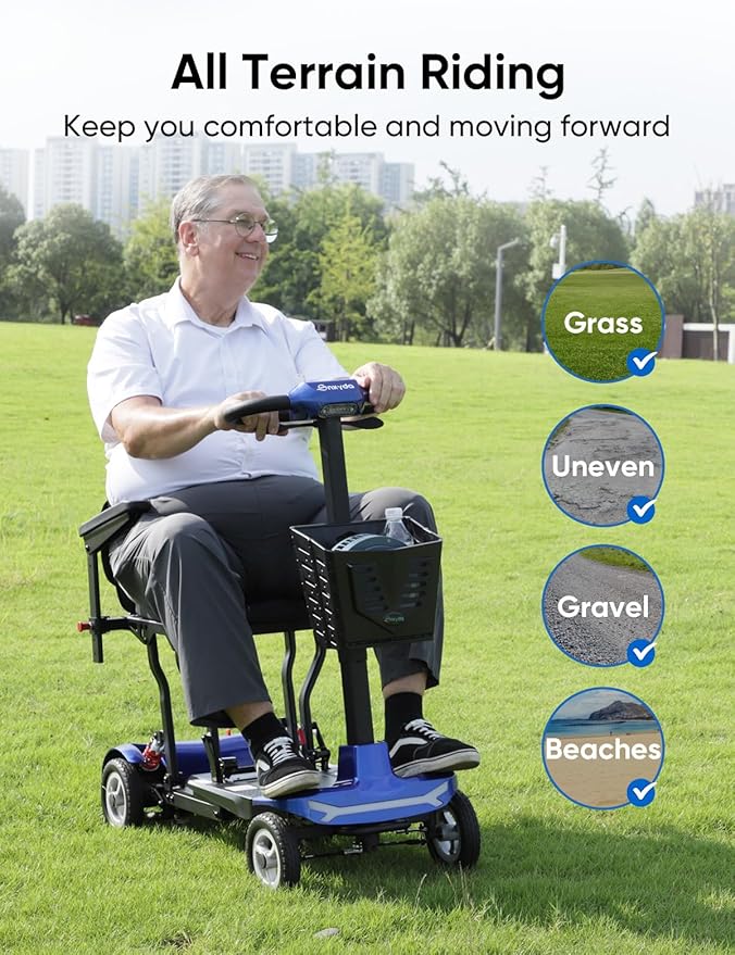 Mobility Scooter for Adults, Seniors - 37.5 lbs Ultra Lightweight Folding Mobility Scooters for Seniors Airport Approved, All Terrain 4 Wheel Motorized Scooter for Travel, 275 lbs Capacity, Blue