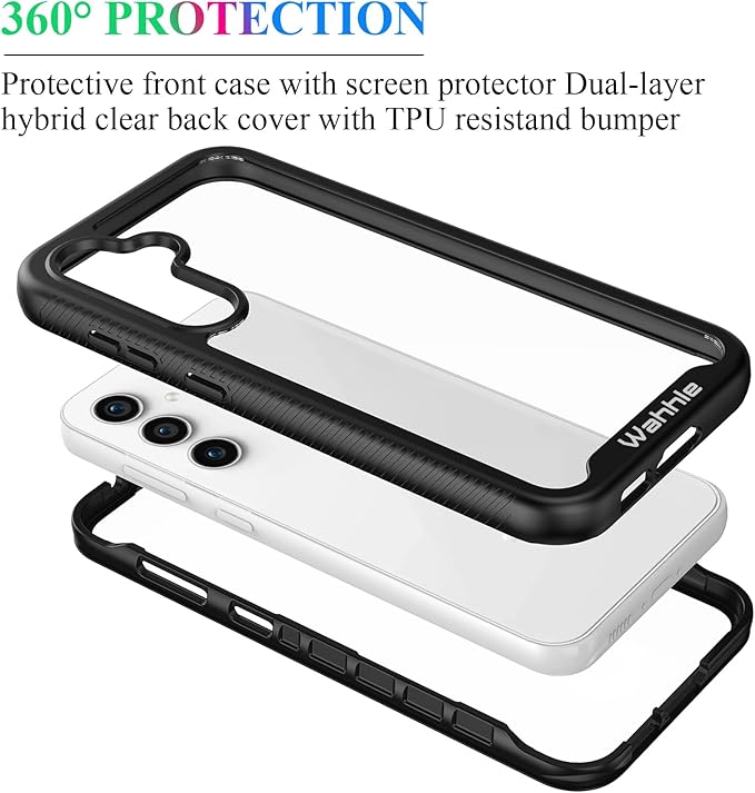 wahhle Compatible with Samsung Galaxy S23 FE Case, Built in Screen Protector Full Body Shockproof Slim Fit Bumper Protective Phone Cover for Galaxy S23 FE 5G Men Women-Black/Clear