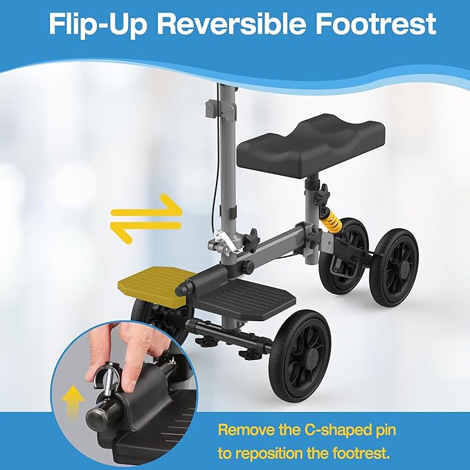 All Terrain Knee Scooter,Foldable & Steerable Knee Walker with Comfort Knee Pad, Dual Brakes,Crutch Alternative for Broken Foot & Ankle Recovery,Grey