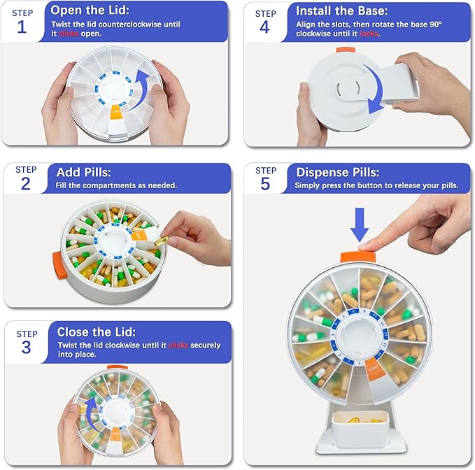 Cruxer Large Capacity Pill Dispenser with Easy Push-Button Dispensing Design,7 Day 2 Times a Day & 14 Day Pill Organizer,Wall-Mounted & Standing Use,Weekly Pill Box for Vitamins & Fish Oil & Medicine