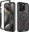 wahhle Compatible with iPhone 15 Pro Max Case, Magnetic Wireless Charging Built in Screen Protector Full Body Shockproof Slim Fit Bumper Protective Phone Cover 6.7'' Men Women-Black/Clear