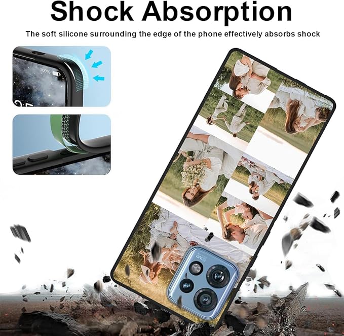 Custom Personalized Case for Motorola Moto Edge Plus 2023 6.67 inch, Customized Multiple Photos Collage Text Phone Cover, Full Body Shockproof Soft Silicone Case, Anti-Scratch, Wireless Charging,Black