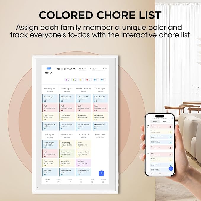 15.6 Inch Smart Digital Calendar, Wall Electronic Calendar, 1920 * 1080 IPS Full HD Touch Screen Display for Family Meal Planner Support - Streamline Household Organization, Gifts for Women, Mom
