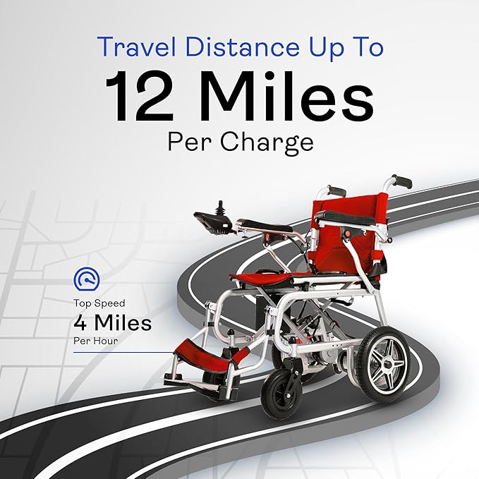50 Lbs Electric Wheelchairs for Adults, Lightweight, Foldable Wheel Chair for Adults, 500W Motorized Portable Wheelchair for Senior, 300 Lbs Capacity 12-Mile Range (Artemis Pro - Red)