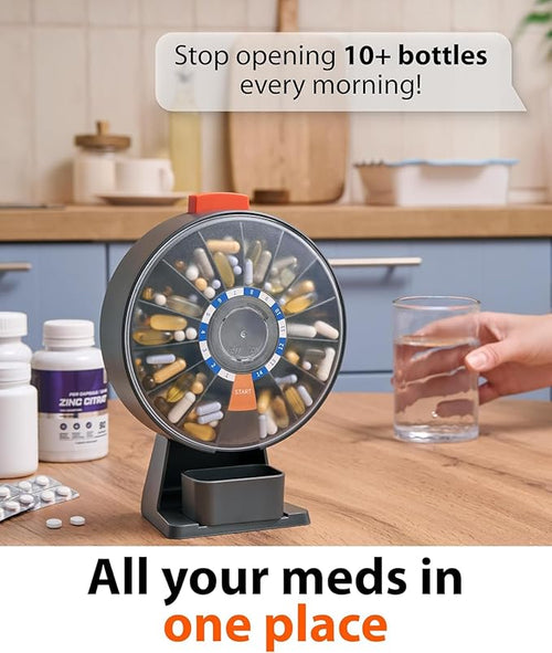 14-Day Rotating Pill Dispenser Wheel Push Button Wall-Mount or Desktop Large Capacity