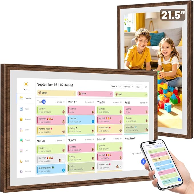 21.5 Inch Digital Calendar Chore Chart with Touchscreen - Full HD Interactive Display, Wall & Desk Mountable Family Planner, to-Do List & Meal Planner, Digital Picture Frame Gifts for Women Mom