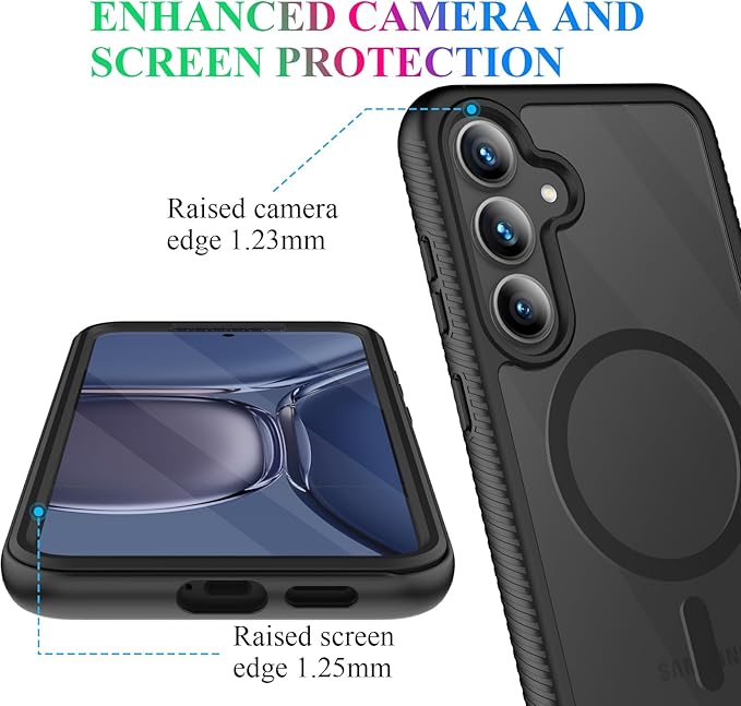 wahhle Compatible with Samsung Galaxy S25 Case, Magnetic Wireless Charging Built in Screen Protector Full Body Shockproof Slim Fit Bumper Protective Phone Cover for S25 -Black/Clear