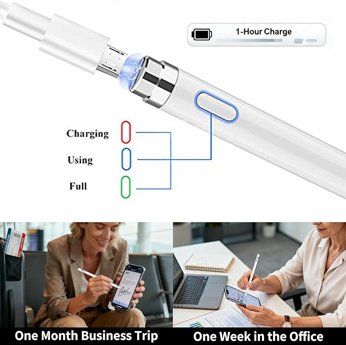 Stylus Pen for iPhone 13-17: Writes Smoothly with 1ms Responds - Fully Charges in 1-Hour for One Week Office/Business Trip - Meeting/File/Charts Precise Pointing