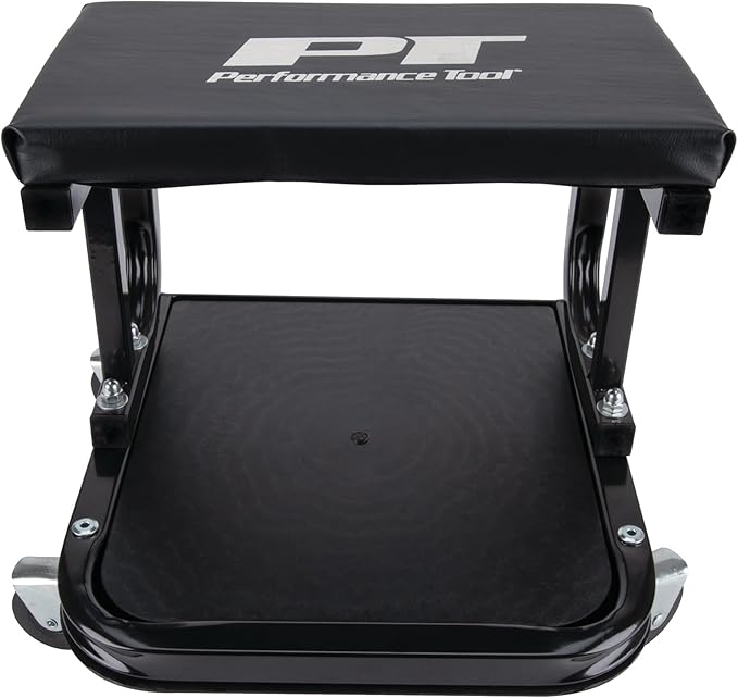 Performance Tool W85007 C-Frame Creeper Rolling Work Seat with Tool Tray for Mechanic Garages and Workshops, Black, 11.5 x 12.5-inch Tray