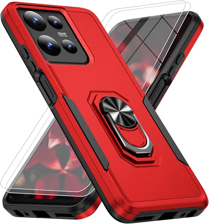 for Motorola Moto G Power 2026/2025 Case [15 FT Military Grade Drop Protection] with 2X Tempered Glass Screen Protector, Heavy-Duty Shockproof Kickstand Case Red