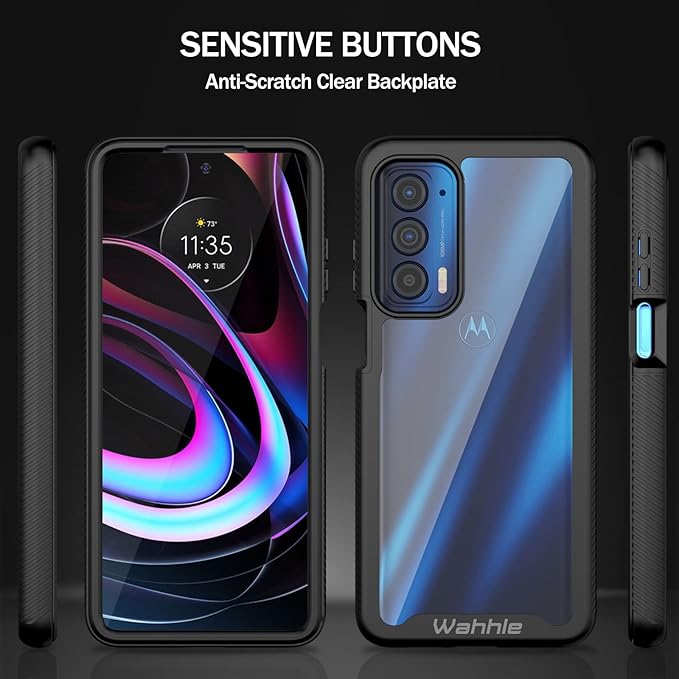 wahhle Compatible with Motorola Edge 5G UW Case, Built in Screen Protector Full Body Shockproof Slim Fit Bumper Protective Phone Cover for Edge 2021-Black/Clear