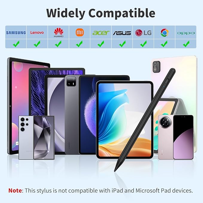 Stylus Pen for iOS&Android Touch Screens, Active Pencil for Samsung, Smart Digital Stylus Pens for Lenovo/Huawei/Vivo/Mi and Other Tablets, iPhone/Samsung/Google Pixel Smart Phones Drawing&Writing