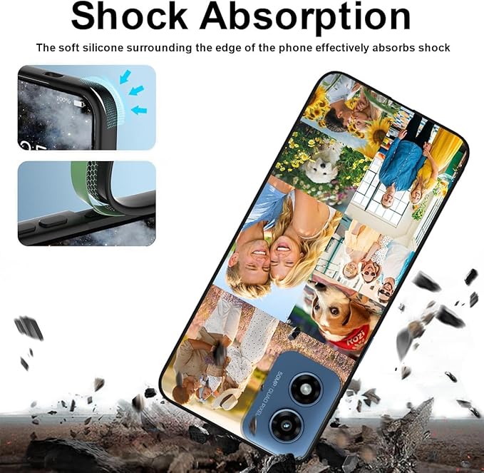 Custom Personalized Case for Motorola Moto G Play 2024 6.5 inch, Customized Multiple Photos Collage Text Phone Cover, Full Body Shockproof Soft Silicone Case, Anti-Scratch, Wireless Charging, Black